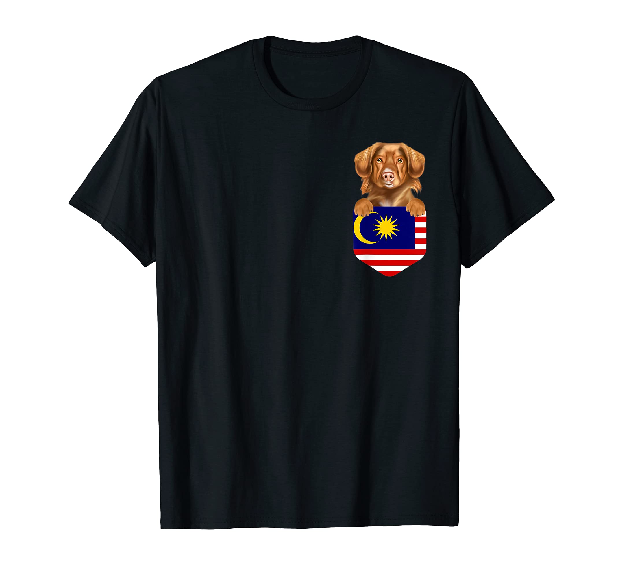 Malaysia Flag Duck Tolling Retrievers Dog In Pocket T-Shirt
