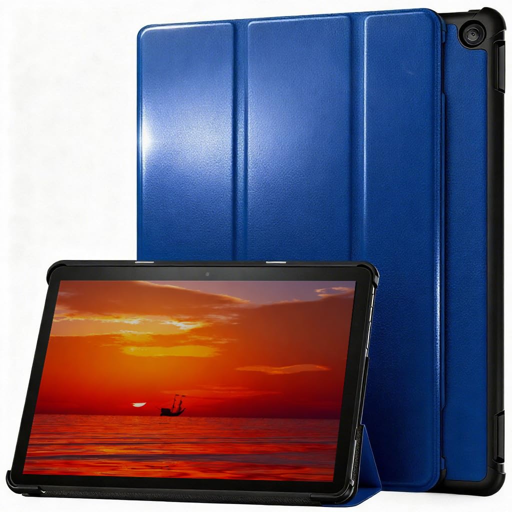 Photo 1 of Bacwiwo Smart Trifold Stand Case for Tablet Fire HD 10 & 10 Plus Tablet (13th Generation, 2023) with Soft TPU Back and Auto Wake/Sleep Also for 10in Sony Nokia Samsung-Navy Blue
