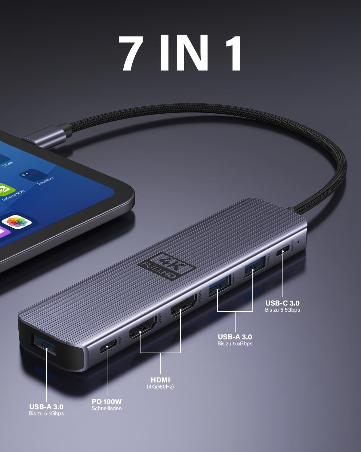 USB C zu Dual HDMI Adapter, Newmight 7-in-1-Dual-Monitor-Dock, 4K@60 Hz, mit 2 HDMI Anschlüssen, kompatibel mit Dell/MacBook/iPhone 15/16/17 und weiteren Geräten 2