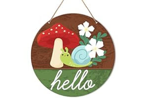 Muktoujaumai Hello Spring Door Sign, Spring Welcome Sign for Front Door Floral Hanging Sign Decorations Spring Mushroom Snails Decor Farmhouse Wall Sign for Porch, Patio, Home