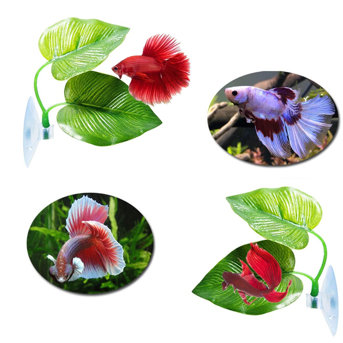 SHULLIN Pack of 2 Betta Bed Leaf Hammock Cushion Betta Hammock Artificial Aquarium Plants Decoration Simulation Leaves with Suction Cup Artificial Plants Leaf for Betta Fish Resting Place