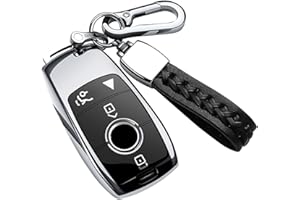 AUTOPHONE Compatible with Mercedes Benz Key Fob Cover with Keychain,Soft TPU 360 Degree Protection Key Shell Case for 2019-2021 A-Class C-Class G-Class 2017-2020 E-Class S-Class (Silver)