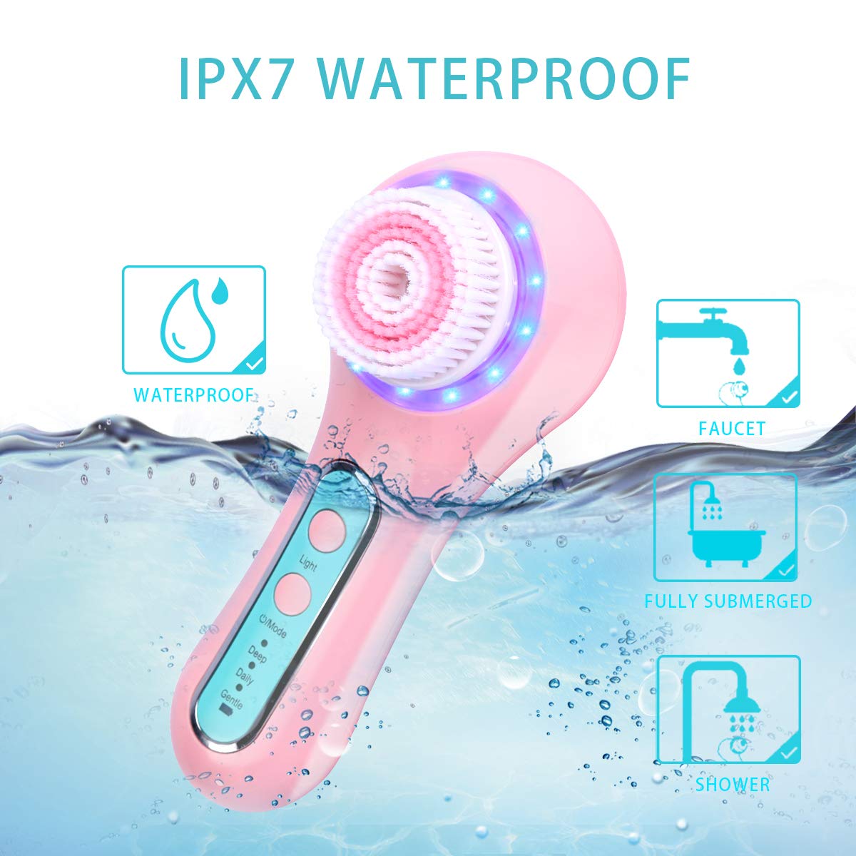 Facial Cleansing Brush Face Scrubber Face Brush Electric Rechargeable IPX7 Waterproof Face Cleansing Brush with 5 Brush Heads, Facial Brush Use for Massaging Removing Blackhead and Exfoliating…: Beauty