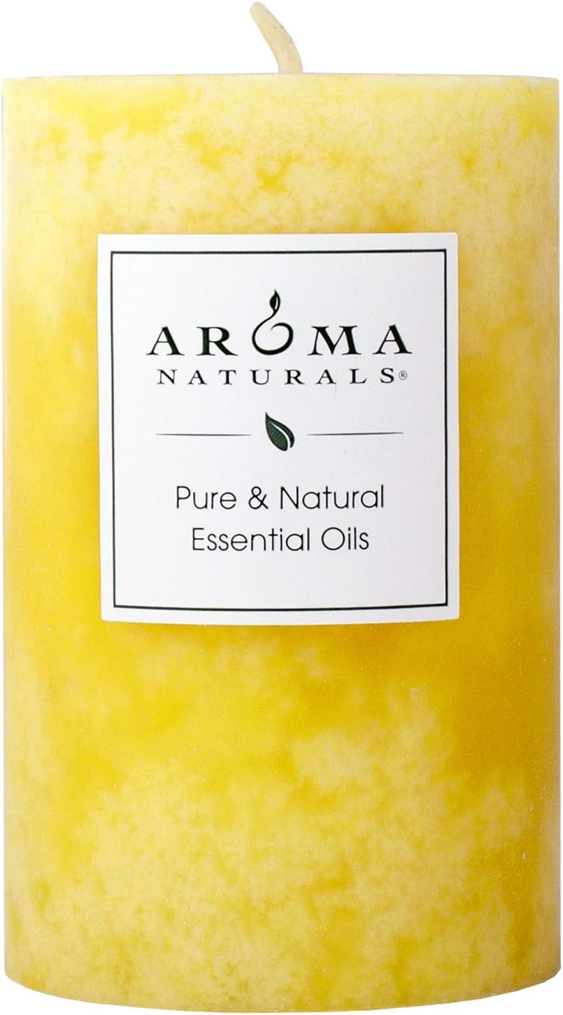 Candles & Holders - Aroma Naturals Essential Oil Orange and Lemongrass Scented Pillar Candle, Ambiance, 2.5 inch x 4 inch, Yellow