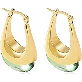 Wovanoo Gold Hoop Dangle Earrings 18K Gold Plated Amber Resin Earrings Irregular Chunky Earring for Women