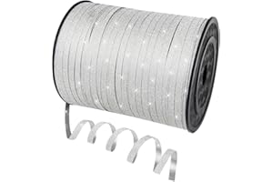 Quhora 500 Yards Sparkle Silver Curling Ribbon for Gift Wrapping, 1/5 inch Wide Balloon Ribbon String for Florist Flower, Crafts, Wreaths, Bows Making, Birthday Party, Wedding