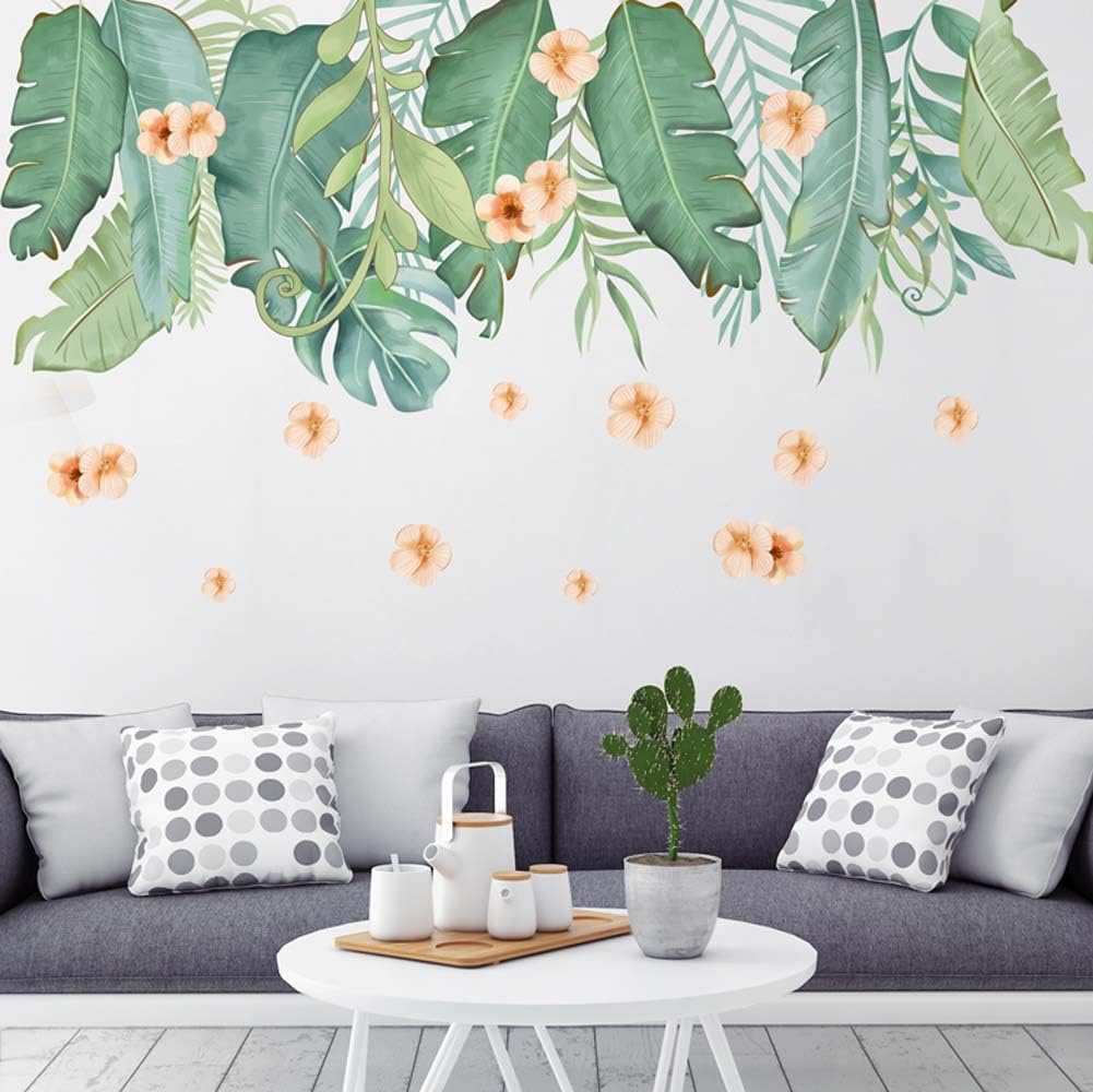 iwallsticker Removable Tropical Banana Leaf Greenery Monstera Leaf Art Mural Vinyl Waterproof Wall Stickers Kids Room Decor Nursery Decal Sticker