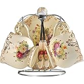 YOLIFE Tea Cups and Saucers Set of 2, Vintage Floral Porcelain Tea Cups with Holder- 8 oz