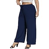 Cheapestbuy Plus Size Summer Wide Leg Pants for Women Loose Palazzo Pants Long Flowy Casual Pants with Pockets