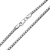 PDTJMTG 925 Sterling Silver Round Box Chain 1MM, 1.5MM, 2MM, 2.5MM, 3MM Square Rolo Link Chain Necklace for Men Women 18, 20, 22, 24, 26 Inch