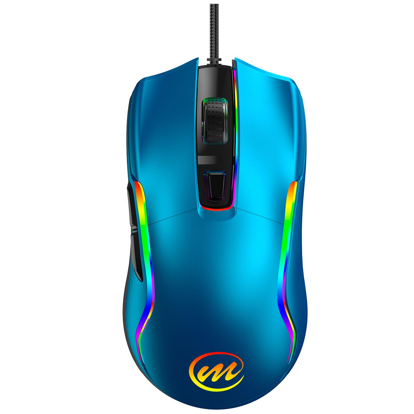 memzuoix Wired Gaming Mouse with RGB - 6 Adjustable DPI up to 12800, 6 Buttons, 12 Lighting Modes, Ergonomic Design with Anti-Slip Rubber Wheel, 5.6ft Braided Cable for PC/Mac/Windows - Blue