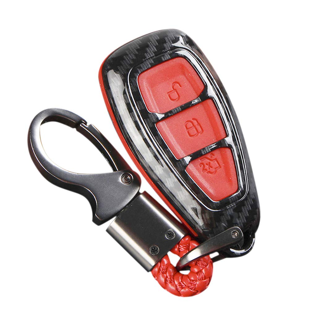 Carrfan Carbon Fiber Key Fob Case Cover for Ford Focus Fiesta Kuga C-Max, Red