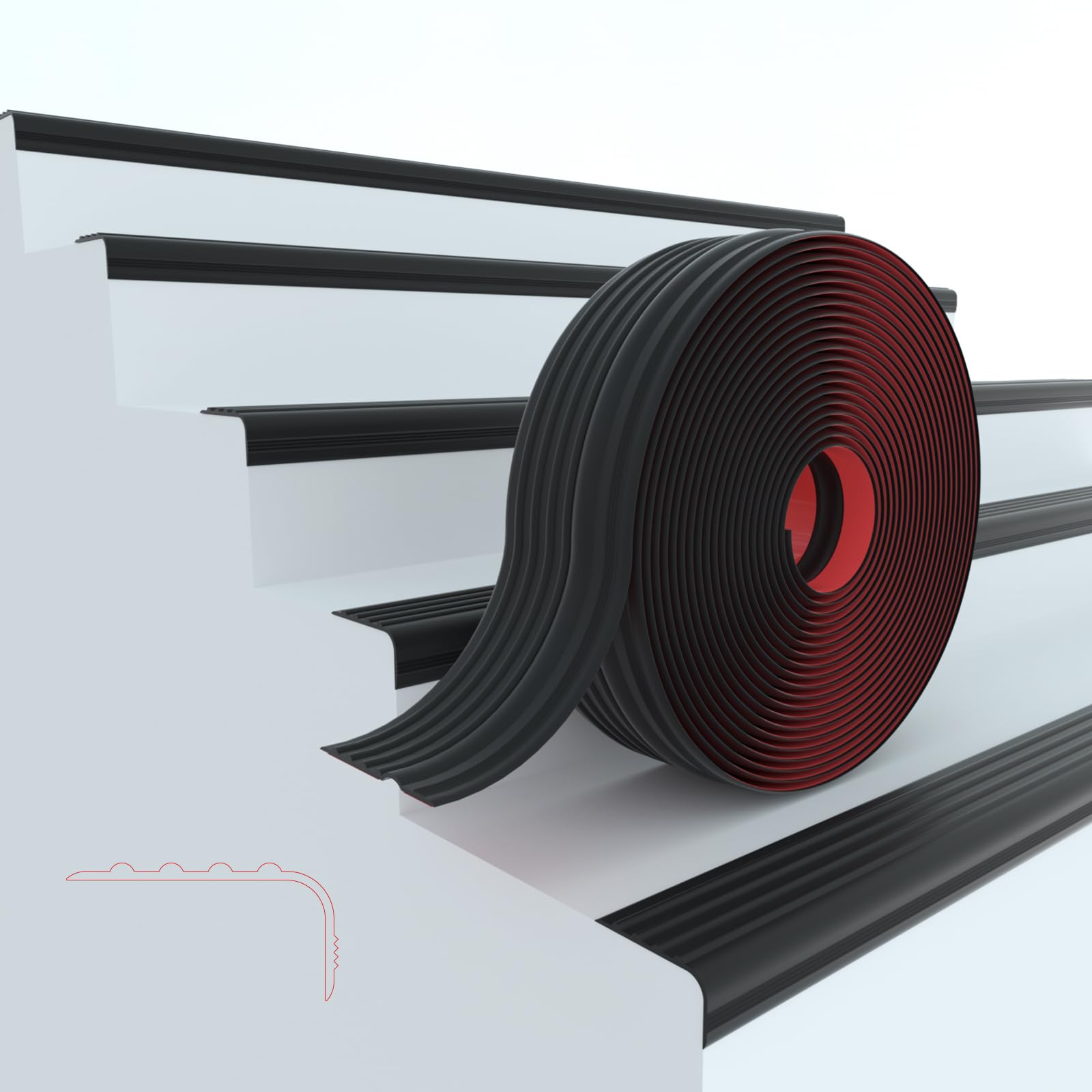 Photo 1 of 10Ft Stair Nosing Stair Edge Trim, Stair Nose, Non-Slip Self Adhesive Stair Edge Protector Suitable for Indoor/Outdoor Stairs (Black)