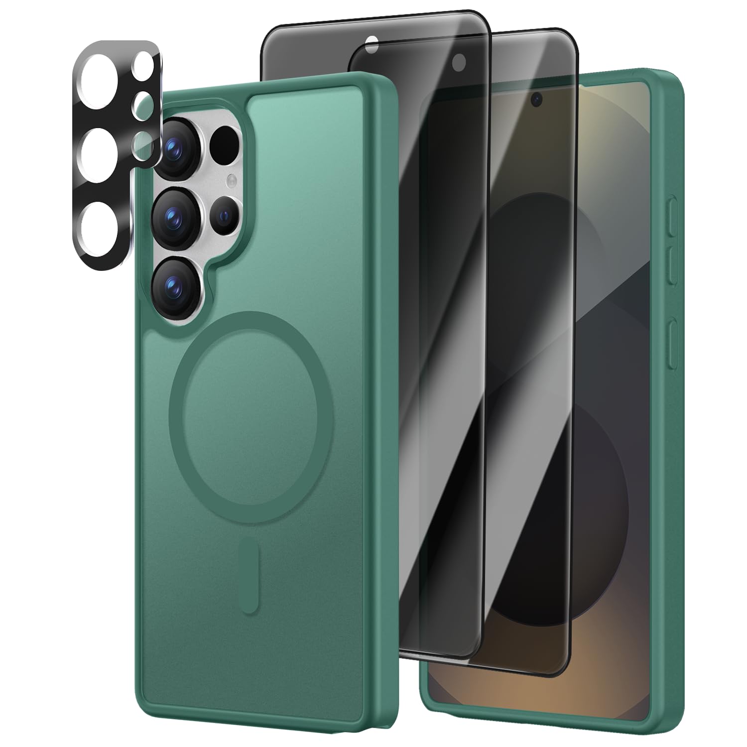 Photo 1 of [4 in 1] Magnetic for Samsung Galaxy S25 Ultra Case, 2 Pics Privacy Screen Protectors and 1 Pic Camera Protector, Fit for MagSafe, Military Grade Shockproof Translucent Matte S25 Ultra Cover, Green