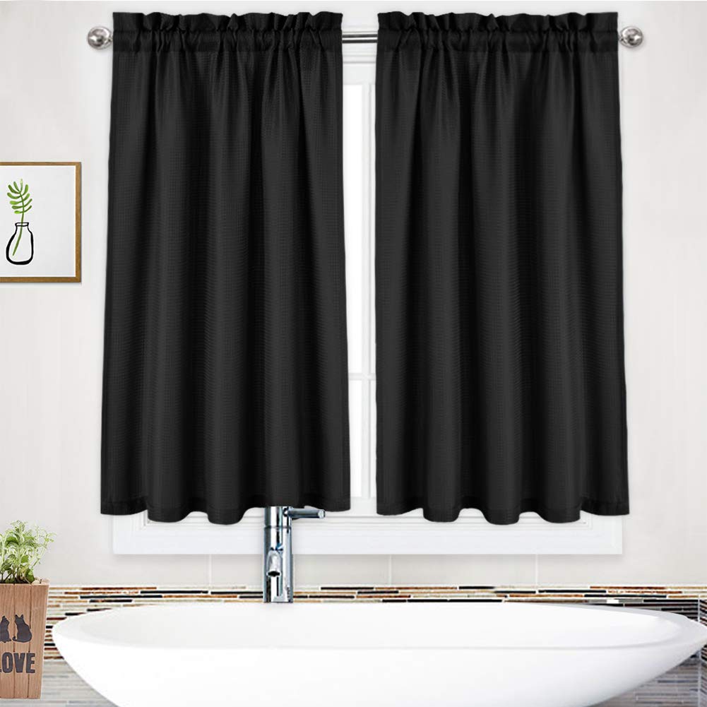 Photo 1 of NANAN Kitchen Curtains 45 inch Long Casual Weave Small Window Curtain Kitchen Bathroom Basement Bedroom Drapes - 30" x 45", Black, Set of 2