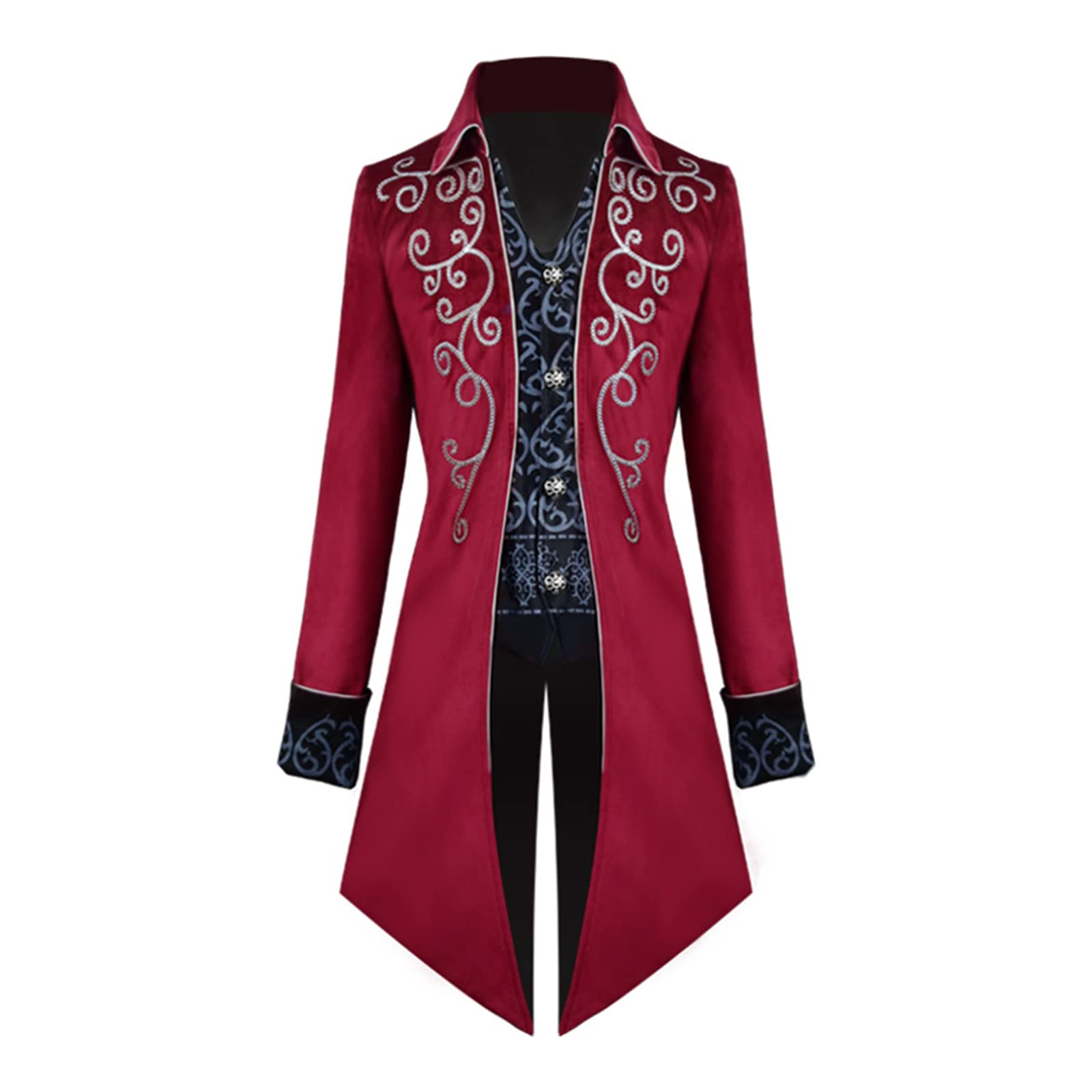 KGIHPC Men's Steampunk Vintage Tailcoat Jacket Medieval Gothic Victorian Frock Uniform Halloween Costume (UK, Alpha, XL, Regular, Regular, Red)