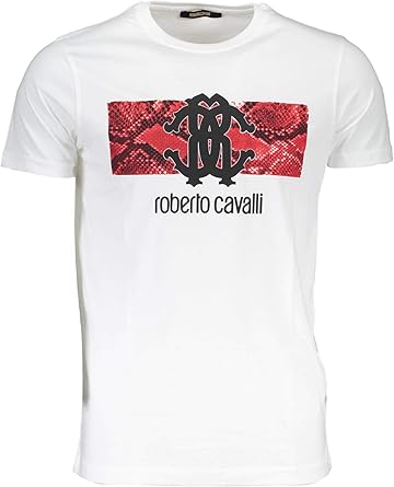 Roberto Cavalli - Camiseta para hombre (algodón), diseño de piel de serpiente, color blanco - Blanco - Medium: Amazon.es: Ropa y accesorios