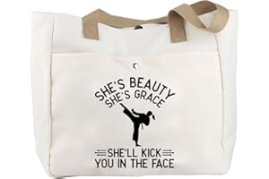 TOBGBE K-arate Taekwondo Tote Bag Martial Arts Gift K-arate Lover G-ift Taekwondo Game G-ift (Karate Kick Face TB)