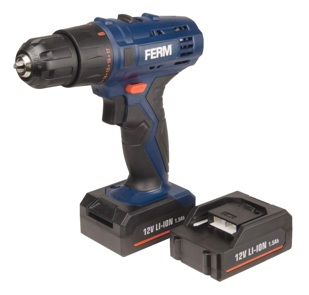 FERM CDM1119 Cordless Drill 12 V 1.5Ah Li-Ion Battery 17 + 1 20NM – incl. 2 LED Lights – Suitable for Wood & Metal