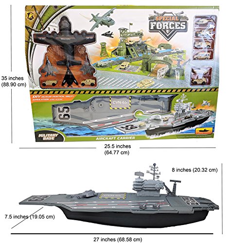 Toy Essentials Military Big Battle Base and Aircraft Carrier Combo Play Set with Accessories