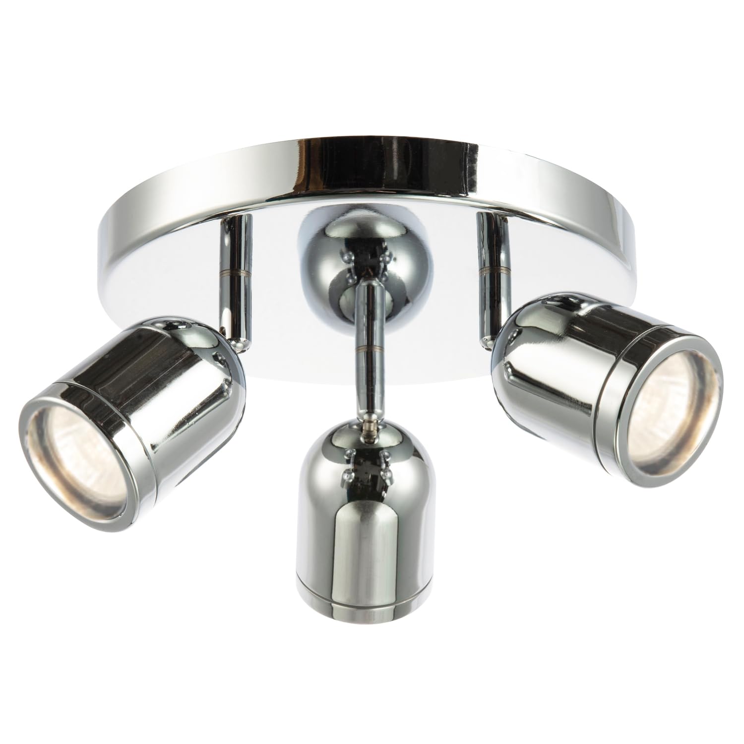 Happy Homewares Modern Triple Metal Spot IP44 Bathroom Polished Chrome Ceiling with Three GU10 Adjustable Heads | 22cm x 14cm