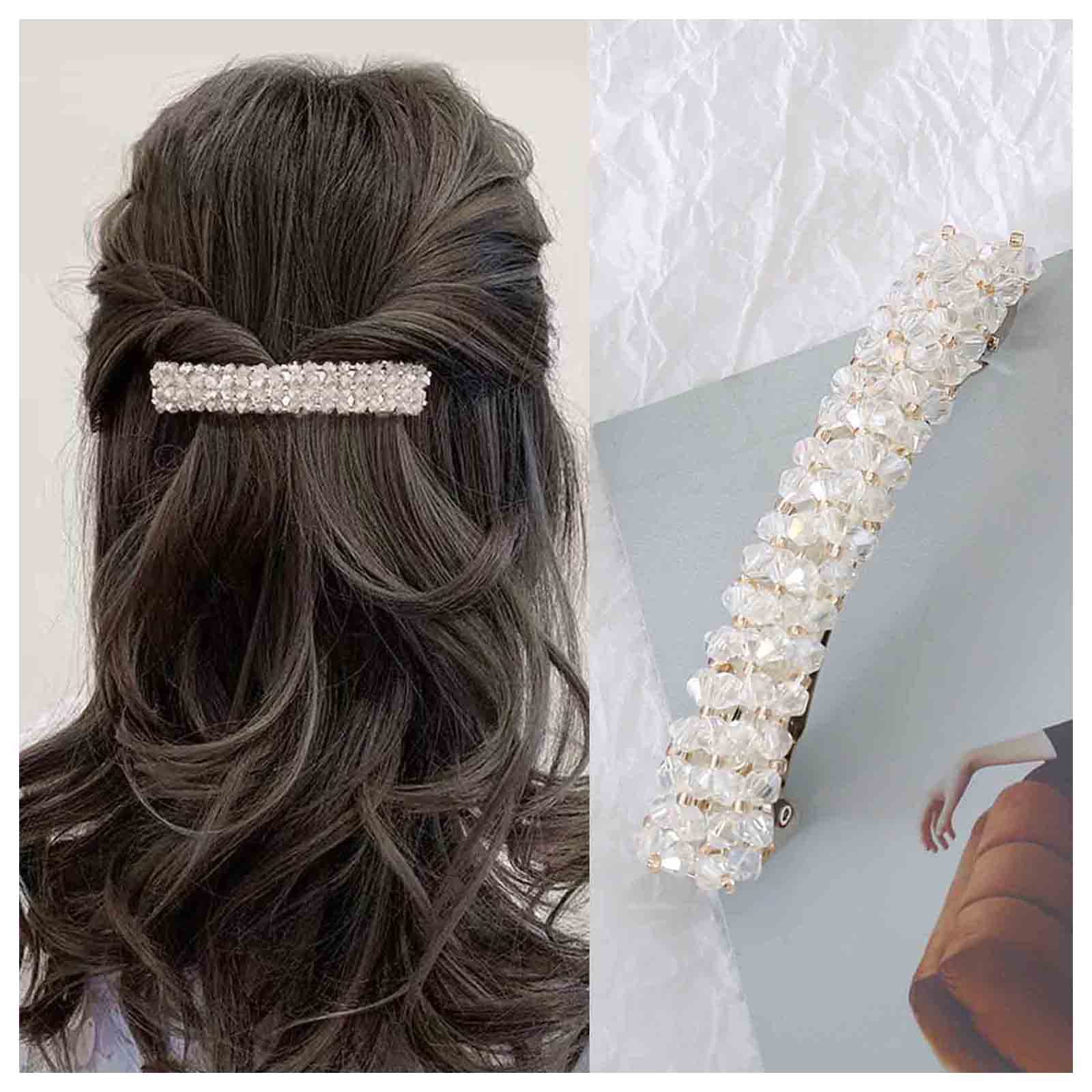 Cimenexe Bohemian Rhinestone Spring Clip Hair Clip Crystal Hair Barrette White Cz Hair Pins Clips Rhinestone Headwear Decorative Hair Accessories Bridal Jewelry for Women and Girls