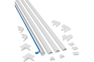 D-Line 13.12ft Cord Hider Kit, Patented Cable Cover, Hide Wires on Wall, Channel for TV Mount Cords, Raceway Wire Hiders, Paintable, Adhesive, Half Round, 4X 0.78in W x 0.39in H x 39in Lengths, White