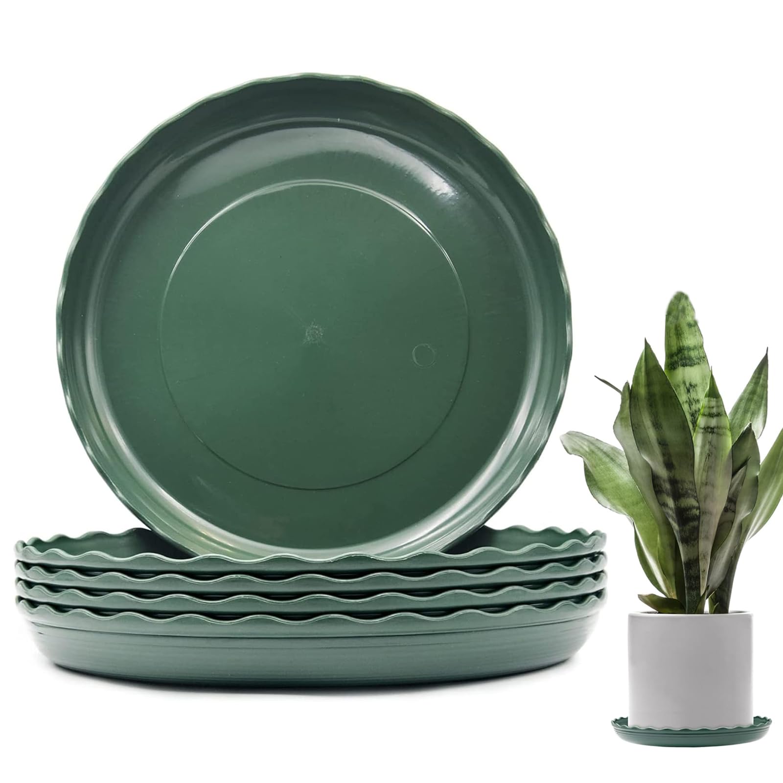 lylqmy 5 Pack Plant Saucers, Flower Pot Drip Trays for Indoor/Outdoor Plants Garden Saucers Plant Pot Saucer Trays, Surface Protection for Household Plants - （Green） 27cm
