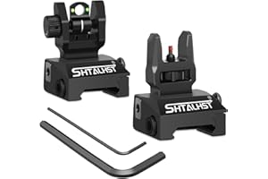 SHTALHST Fiber Optic Iron, Flip Up Front and Rear Backup Set, Foldable with Red Green Dot Compatible for Picatinny and Weaver Rail
