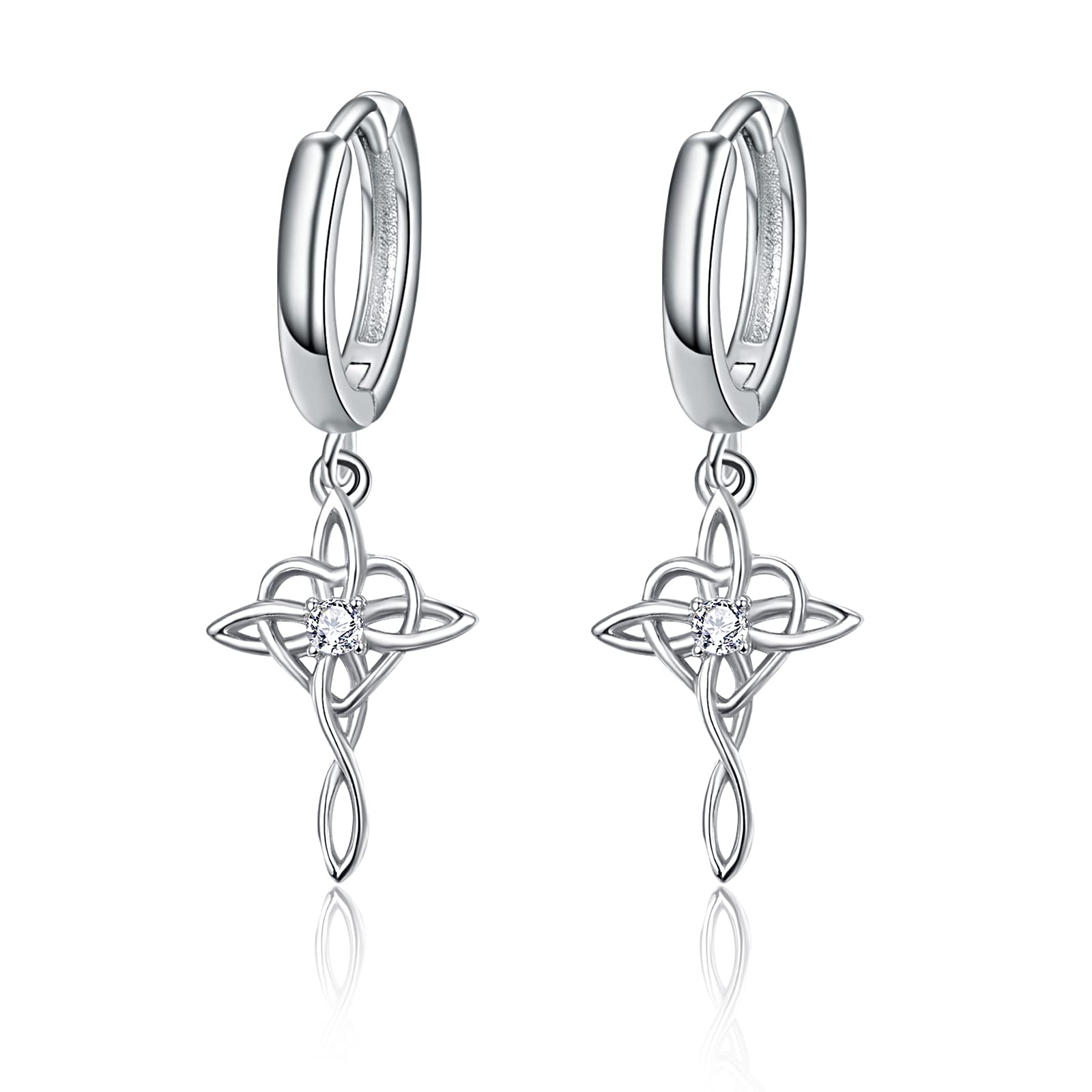 KINGWHYTE Celtic Earrings Sterling Silver Cross Hoop Drop Earrings Dangle Jewellery for Women Girls Daughter