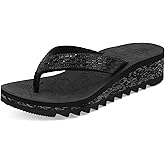 ONCAI Women's Wedge Flip Flops with Rhinestone，Recovery Dressy Walking Sandals for Women with Comfortable Arch Support Cushion Yoga Mat Summer Rubber Soles(US Size 5-11)