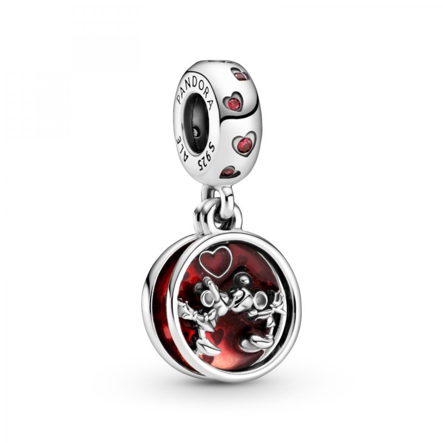 Pandora Disney Mickey and Minnie sterling silver dangle with red cubic zirconia and red enamel