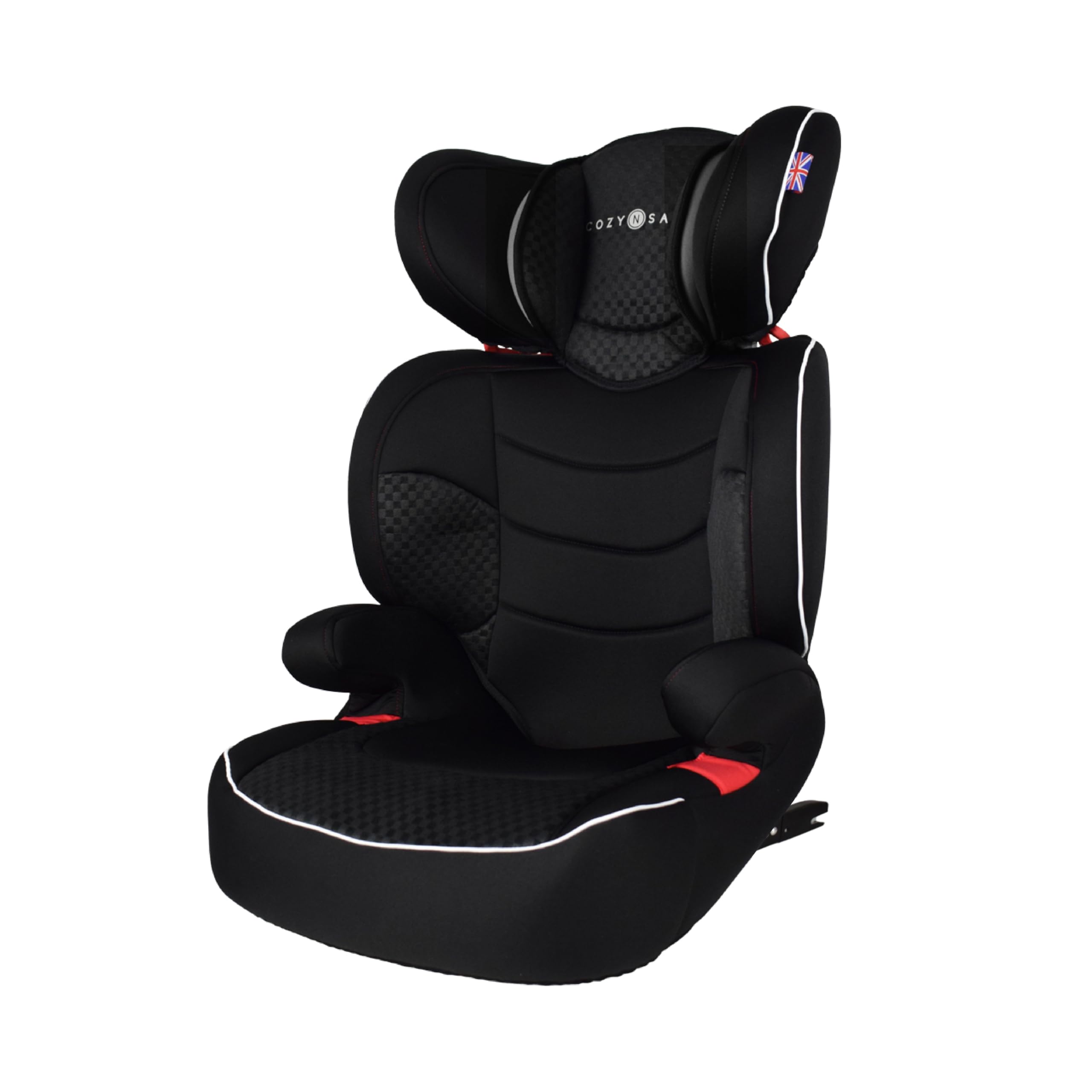 Cozy N Safe Augusta EZFix High Back Booster Car Seat Group 2/3 15-36kg, ISOFix & Seat Belt, Adjustable Headrest, Side Impact Protection, Kids Car Seat 4-12 Years (Black/Grey)