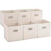 MAX Houser 6 Pack Foldable Fabric Storage Bins with Handles - Ideal for Closet Organization, Bedroom and Nursery( Beige, 12"x12"x12")