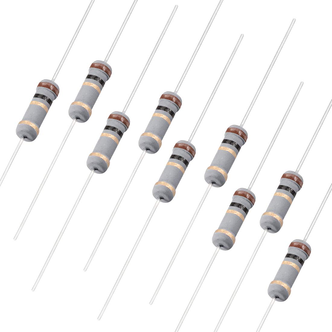Sourcingmap 100Pcs 1 Ohm Resistor, 1W 5% Tolerance Carbon Film Resistors, 4 Bands for DIY Electronic Projects and Experiments