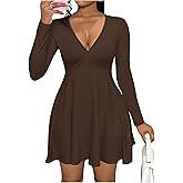 Floerns Women's Deep V Neck Short Dress Long Sleeve A Line Flowy Wedding Guest Dresses