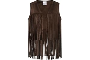 Noomelfish Girls Suede Fringe Vest Sleeveless Boho Tassels Jacket Cardigan (5-12 Years)