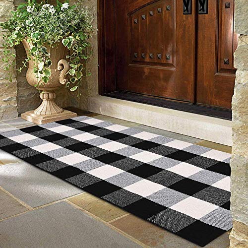 Buffalo Plaid Rug 24"x51" Black and White Check Door Mat Outdoor