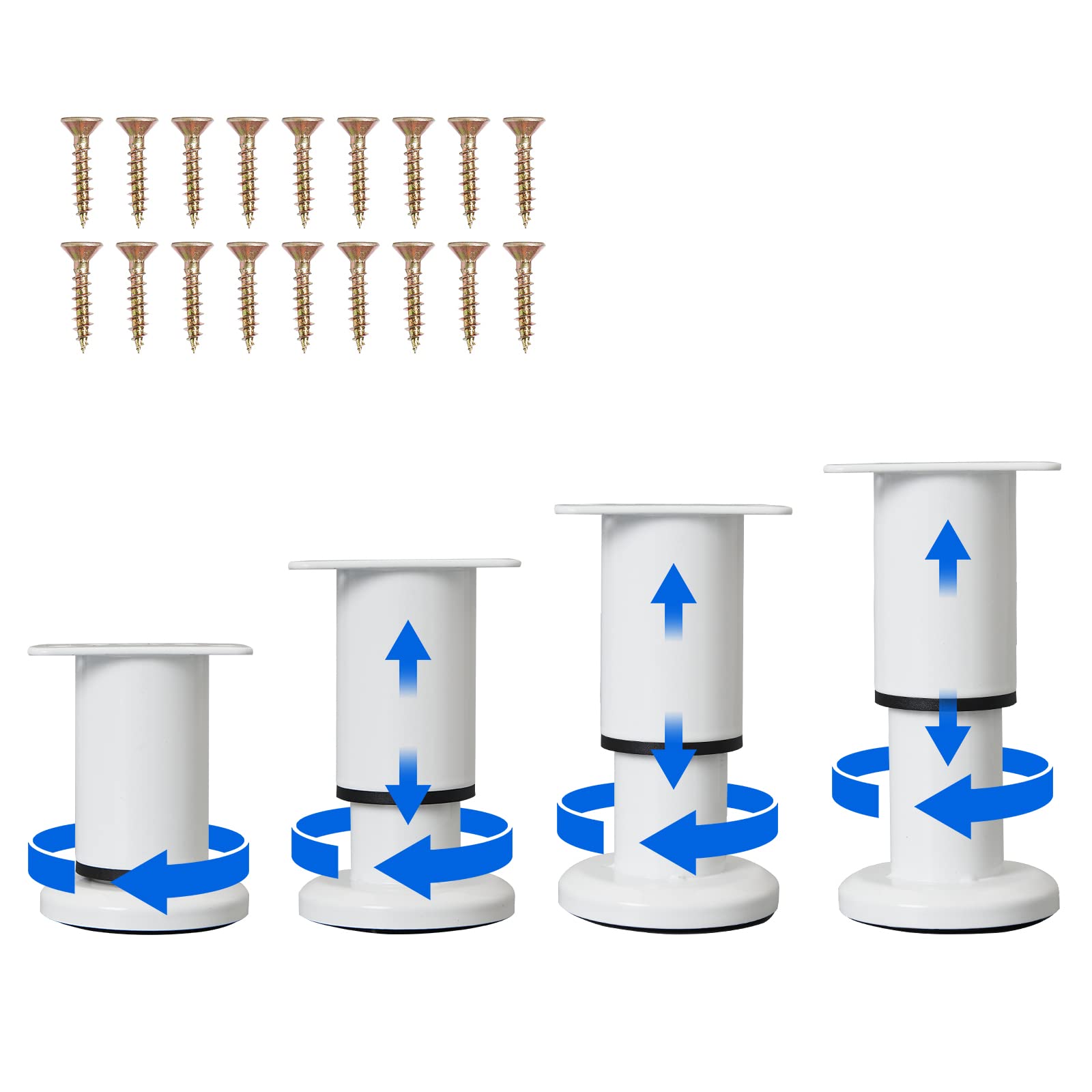 Photo 1 of Olldag 4 Pcs Adjustable Height Furniture Support Legs [with Screws] 3.15-4.72 inch, Metal Heavy Duty Furniture Replacement Legs for Chair/Bed/Sofa/Cabinet/Couch/Dresser/Bed/Table (White)