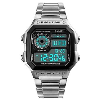 USWATCH Fashion Sports Stainless Steel Led Digital Alarm Chronograph Waterproof Multifunction Men Quartz Watch...