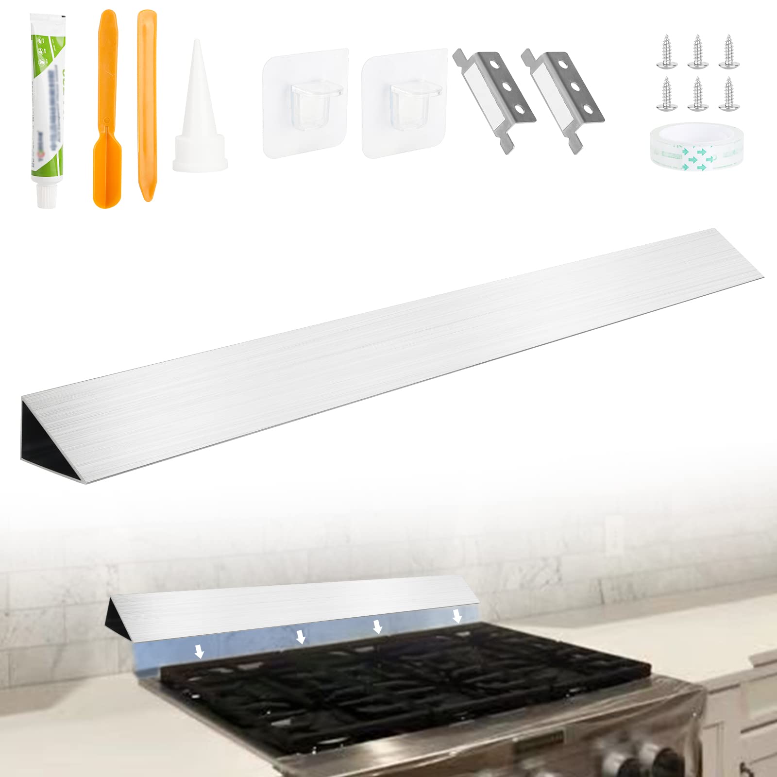 Photo 1 of 30" Slide In Range Rear Filler Kit W10113901A?Universal Triangular Filler Strip for Stove Gap, Aluminum Cooktop Gap Trim Kit Between Backsplash and Stove Compatible with Whirlpool & Most Brand, Sliver