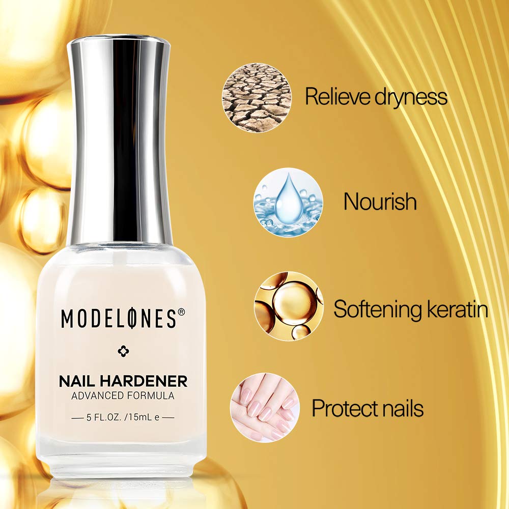 Modelones Nail Strengthener Nail Treatment for Chipping, Peeling, Brittle Fingernails, Strengthens, Conditions, Nail Hardener Use as a Top Coat or Base Coat, 0.5 fluid oz : Beauty