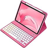 Akkerds for iPad A16 Case with Keyboard - 7 Colors Backlit Keyboard for iPad 10th Generation/iPad Air 11 Inch -Wireless Folio Cover for iPad Air 10.9 Inch/iPad Pro 11 Inch 2022/2021/2020-ShinyPink