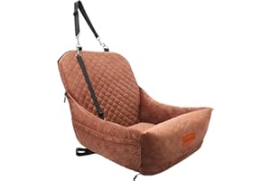 Wooaidagg Dog Car Seat, Pet Seat for Medium Pets to Travel,Soft Puppy Portable Bed with Storage Pocket and Clip-On Safety Leash,Anti-Slip Bottom,Easy Assemble Washable(Brown) (Br001)