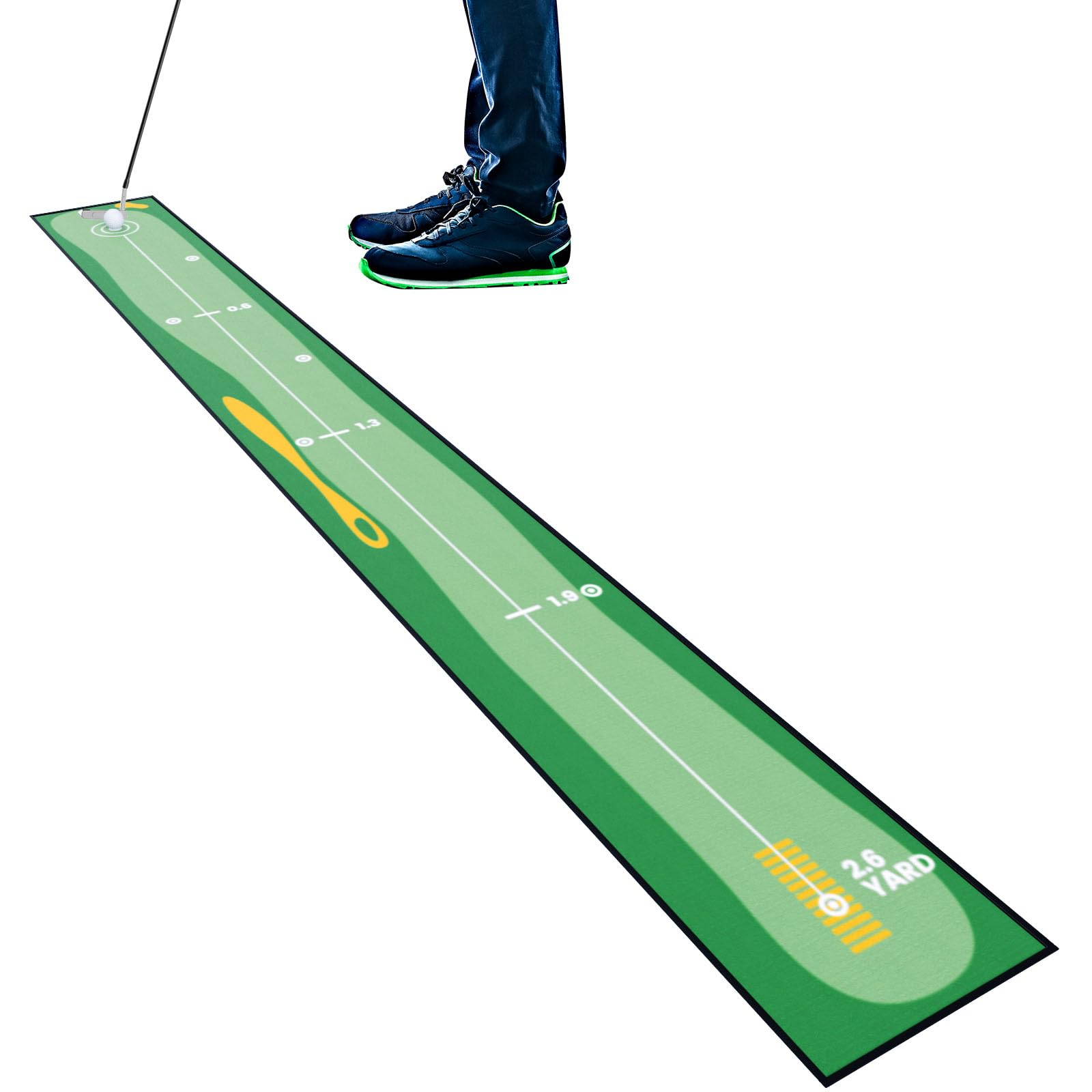 Photo 1 of Ponsonbay Golf Putting Mat Indoor & Outdoor Professional Golf Practice Putting Green Mat with Distance Marker Anti Slip Backing Golf Training Mat Golf Accessories Golf Portable Matt