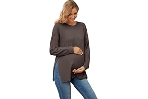 Oudrtent Women's Maternity Shirts Long Sleeve Split Side Pregnancy Tops Tunic Blouse Casual Maternity Clothes
