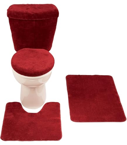 BH Home & Linen 5-Piece Ultrasoft Bath Rug Set - Includes Bath Mat, Sink Mat, Toilet Lid Cover & More (Gold)