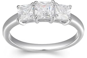 MORGAN & PAIGE Platinum or Yellow Gold Plated 925 Sterling Silver Princess-Cut Cubic Zirconia Yesterday, Today, Tomorrow 3-Stone Engagement or Anniversary Ring for Women
