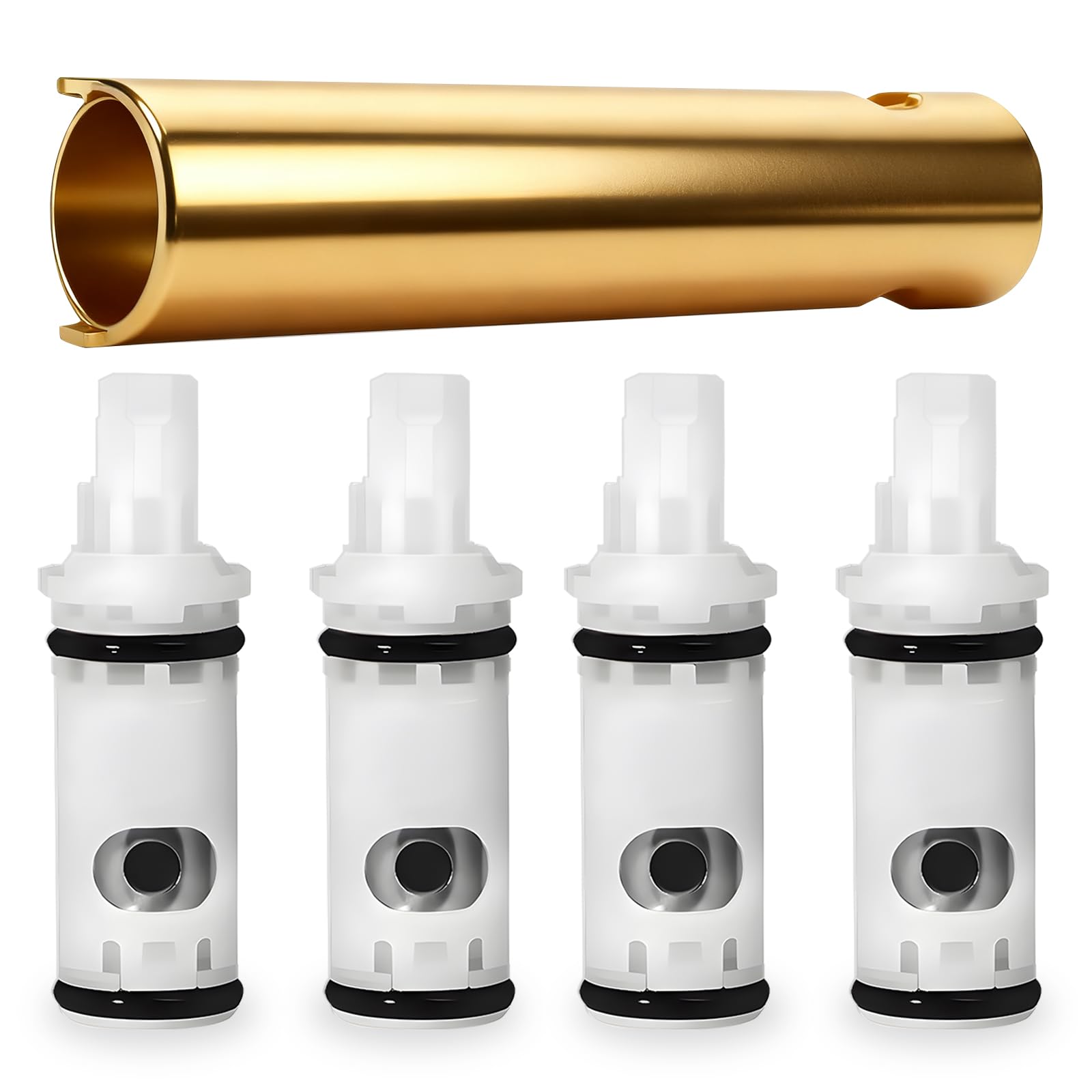 Photo 1 of 1 Set 1224 1224B Faucet Cartridge Replacement Kit Compatible with Moen Most Double Handle Faucets, Includes 4 Pcs 1224 Replacement Cartridges and 1Pcs 14272 Cartridge Removal Tool