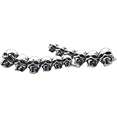 6 Skulls Ear Climbers for Women Men, 316L Surgical Stainless Steel Gothic Crawler Earrings, Hypoallergenic Skeleton Jewelry, Edgy Punk Rocker Cuffs Silver Tone (1 Pair)